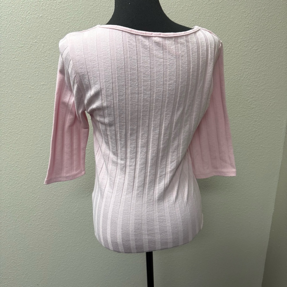 Free People Pink Ribbed Button Top L Boho Fitted Stretch Casual Chic - Picture 5 of 10